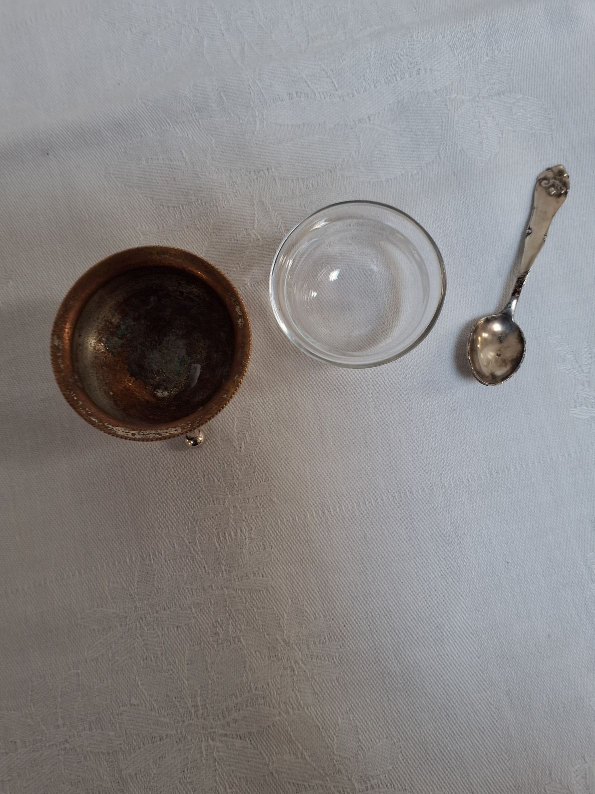 Vintage saltkar mred glasindsats og lilke ske